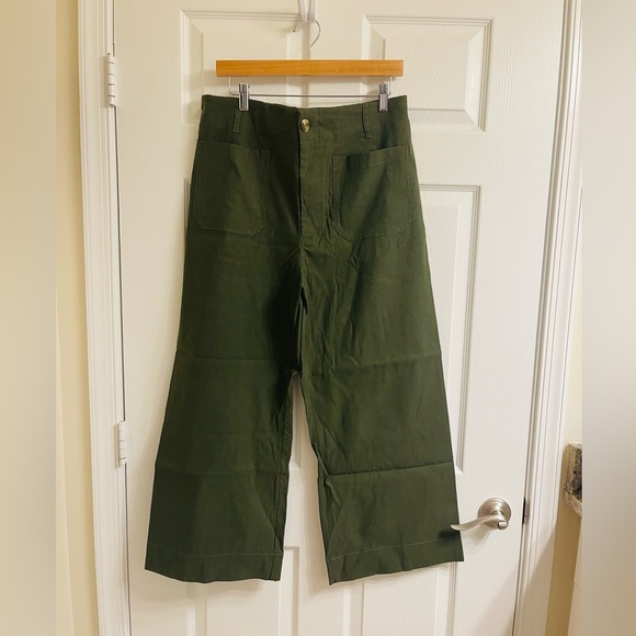 The Colette Magic Fabric Crop Wide-Leg Pants by Maeve - Olive, Sz 33, NWT - Picture 7 of 10